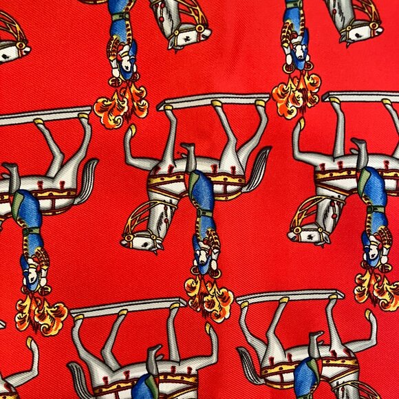 Authentic Hermes Les Artificiers Vintage Scarf 90cm Silk Duchene Red Blue Horse - Picture 2 of 2